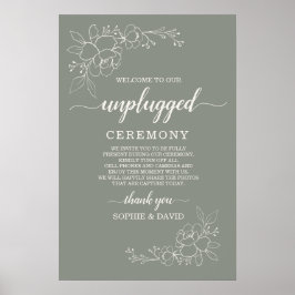 Boho Sage Green Unplugged Wedding Ceremony Sign Poster