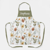 Boho Sage Green Watercolor Wildflower Custom Name Schürze (Vorderseite)