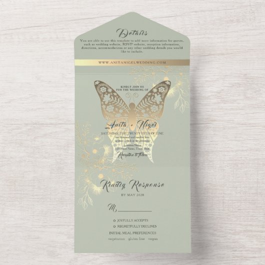 Boho Sage Green Wedding All In One Einladung (Innen Boden)