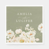 Boho Sage Green White Ivory Floral Wedding Serviette (Vorderseite)