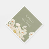 Boho Sage Green White Ivory Floral Wedding Serviette (Ecke)