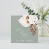 Boho Sage Green White Pampas Grass Wedding Save The Date (Stehend Vorderseite)