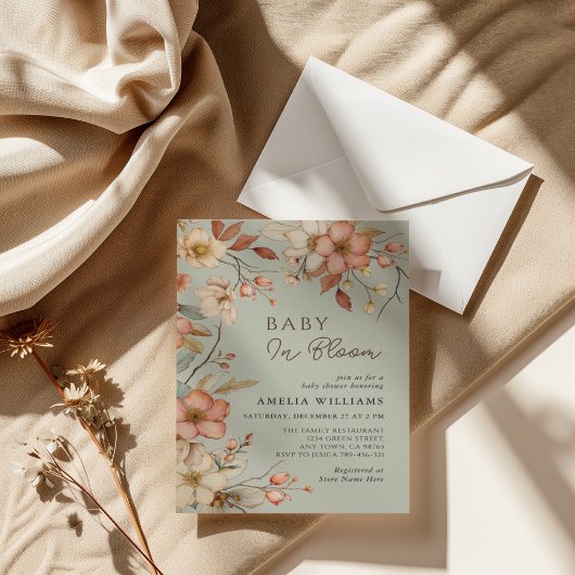 Boho Sage Green Wildblume Floral Baby Dusche Einladung