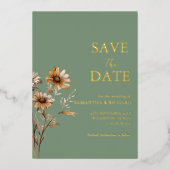 Boho Sage Green Wildblume Hochzeit speichern das D Folieneinladung (Vorderseite)