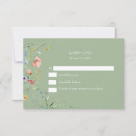 Boho Sage Green Wildblume Wedding RSVP Card