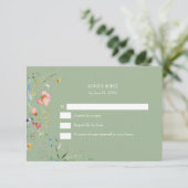 Boho Sage Green Wildblume Wedding RSVP Card Karte (Stehend Vorderseite)