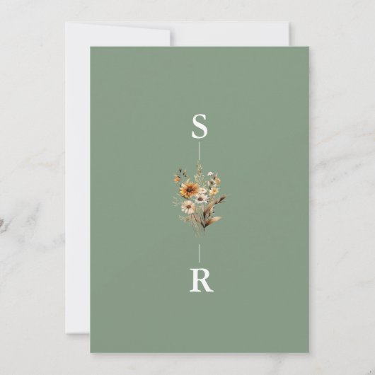 Boho Sage Green Wildblume Wedding Save the Date Einladung (Rückseite)