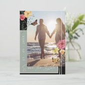 Boho Sage Green Wildblumen Foto Save the Date (Stehend Vorderseite)