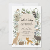 Boho Sage Greenerity Australian Animals Baby Showe Einladung (Vorderseite)