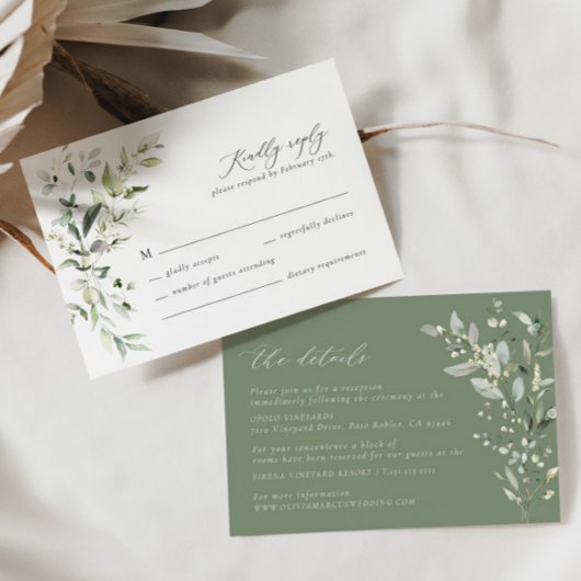 Boho Sage Greenery Botanical Wedding RSVP Card Karte
