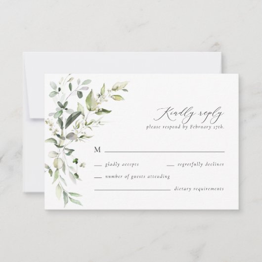 Boho Sage Greenery Botanical Wedding RSVP Card Karte (Vorderseite)