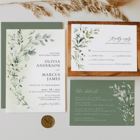 Boho Sage Greenery Botanische Hochzeitsfeier Tisch