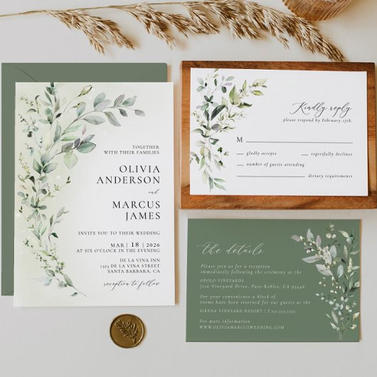 Boho Sage Greenery Einladung zur botanischen Hochz