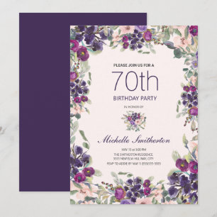 Boho Sage Grün Blätter Lila Rosa Floral 70. Einladung