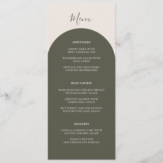 Boho Sage Grün Bögen Retro Hochzeitsdinner Menükarte (Vorderseite)