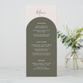 Boho Sage Grün Bögen Retro Hochzeitsdinner Menükarte (Stehend Vorderseite)