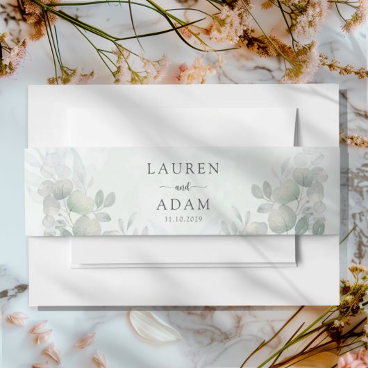 Boho-Sage-Grün-Eukalyptus-Hochzeit Einladungsbanderole