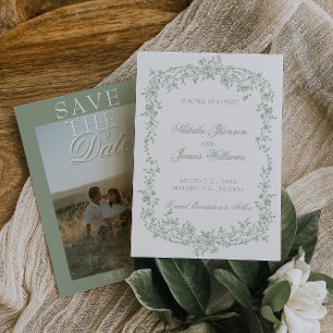 Boho Sage Grün Floral Foto Hochzeit Bewahre Die Save The Date