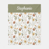 Boho-Sage-Grün-Wasserfarbe-Wildblumen-Name Fleecedecke (Vorderseite)
