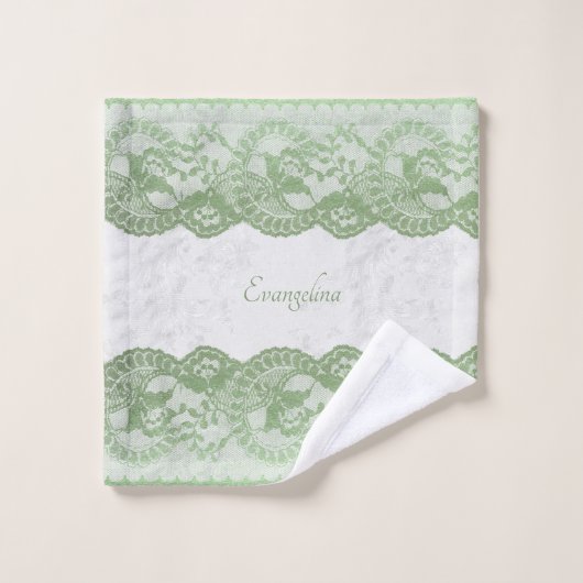 Boho Sage Imitats Lace Personalisiert Badhandtuch Set (Waschlappen)