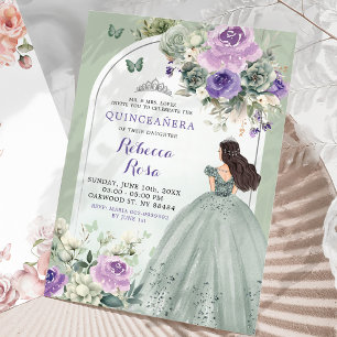 Boho Sage Lavender Floral Princess Quinceañera Einladung