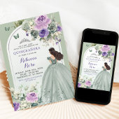 Boho Sage Lavender Floral Princess Quinceañera Einladung