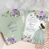 Boho Sage Lavender Floral Princess Quinceañera Einladung