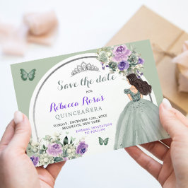 Boho Sage Lila Floral Quinceañera Save the Date Einladung