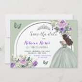 Boho Sage Lila Floral Quinceañera Save the Date Einladung (Vorderseite)