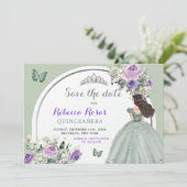 Boho Sage Lila Floral Quinceañera Save the Date Einladung (Stehend Vorderseite)