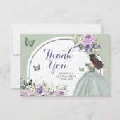 Boho Sage Lilac Floral Princess Quinceañera Dankeskarte (Vorderseite)