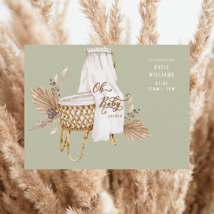 Boho Sage Oh Baby Bassinet-Einweihungsparty Einladung
