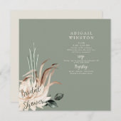 Boho Sage Pampas Grass Brautparty Square Einladung (Vorne/Hinten)