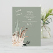 Boho Sage Pampas Grass Bridal Dusche Einladung (Stehend Vorderseite)