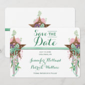 Boho Sage & Pink Wicca Pentagramm Handfastet Save The Date (Vorne/Hinten)