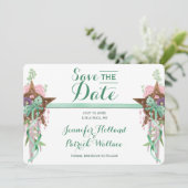 Boho Sage & Pink Wicca Pentagramm Handfastet Save The Date (Stehend Vorderseite)