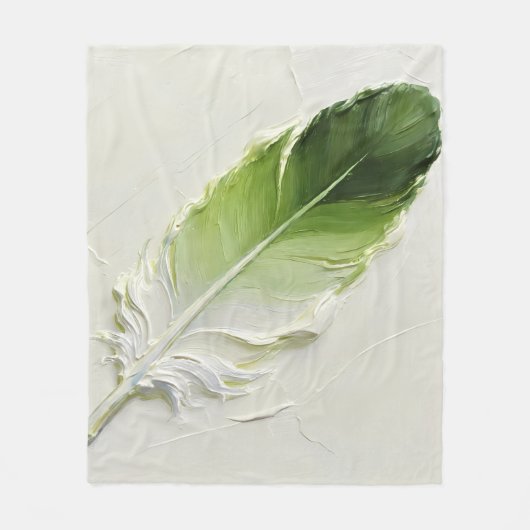 Boho-Sagegrün 3D-Impasto-Feder-Ölgemälde Fleecedecke (Vorderseite)