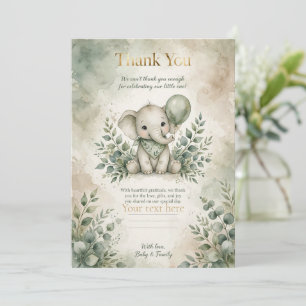 Boho-Sagegrün-Baby-Elefant-Ballon-Baby-Party Dankeskarte