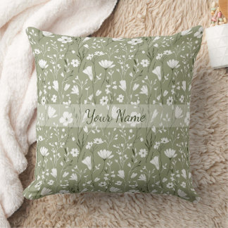 Boho-Sagegrün-Blumen-Wildblumen-Personalisiert Kissen