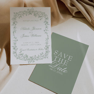 Boho-Sagegrün-Floral-Botanisches-Hochzeits-Save-Th Save The Date