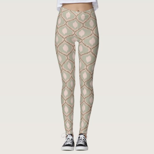 Boho-Sagegrün-Geometrisches Muster Leggings (Vorderseite)