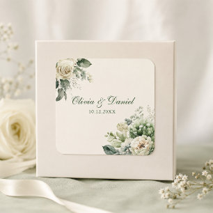 Boho-Sagegrün- und Elfenblumen-Hochzeit Quadratischer Aufkleber