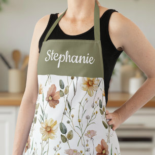 Boho-Sagegrün-Wasserfarbe-Wildblume-Individualisie Schürze