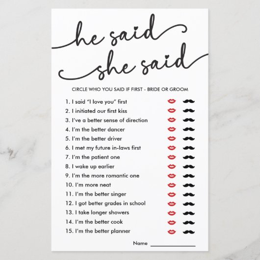 Boho sagte, sie sagte Brautparty Game (Vorderseite)