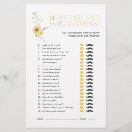 Boho sagte, sie sagte Sonnenblumen Brautparty Game