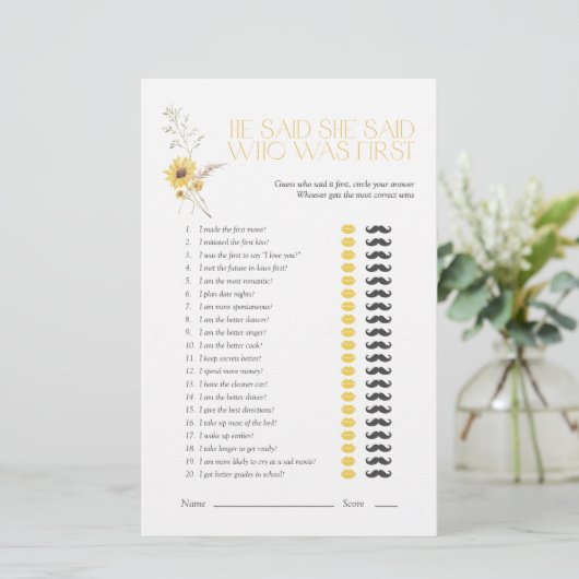 Boho sagte, sie sagte Sonnenblumen Brautparty Game (Stehend Vorderseite)