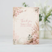 Boho Sakura Rustikale Hochzeitsblüten Dankeskarte (Stehend Vorderseite)