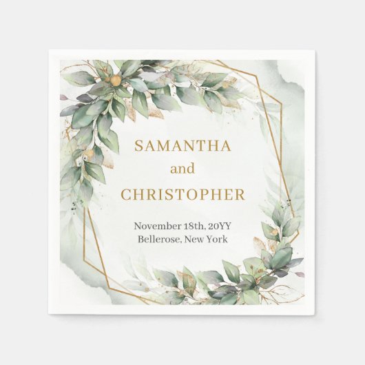 Boho Salbei Blätter und Glitzer Hochzeitsnapkins Serviette (Vorderseite)