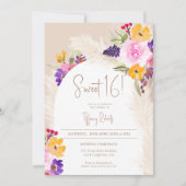 Boho Sand Blumenpampas Wüstenbogen Sweet 16 Einladung (Vorderseite)