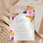 Boho Sand Blumenpampas Wüstenbogen Sweet 16 Einladung<br><div class="desc">Hübscher botanischer Boho Sand Erde Ton und rosa,  gelb lila Blütenfarbe und Pampas Gras Sweet 16 Geburtstagsfeier Einladung mit Pampas Aquarell,  Bogen geformt mit Beige und mit bunten Garten Blume.</div>